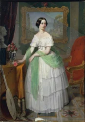 Female Figure with Lute Wearing White Dress