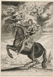 Equestrian Portrait of Louis XIII (Bourbon) (1601-1603) at the Age of 33. Landscape Is after Callot