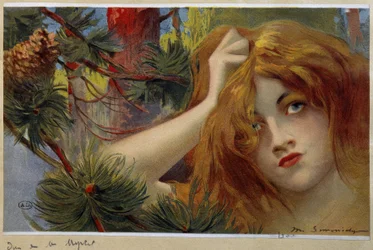 Redhead woman looking inqiuiete, stands her head