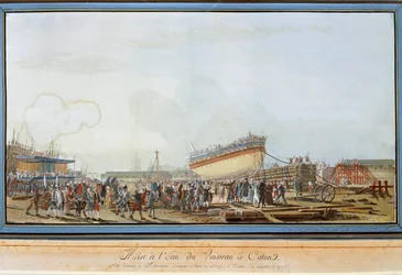 The launch of the ship Le Caton in the harbour of Toulon in the presence of the Count of Provence in July 1777