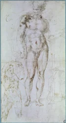 Study for Apollo standing nude with a cloak draped over his shoulders and the figure of a man carrying a burden