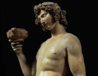 The Drunkenness of Bacchus, detail of his head, sculpture by Michelangelo Buonarroti: (detail)