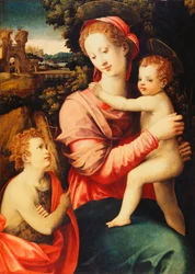 The Madonna and Child with the Infant Saint John the Baptist, a Wooded River Landscape with an Imaginary Palace Beyond