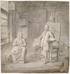 Painter Michiel Comans and His Third Wife Elisabeth van der Mersche in the Studio