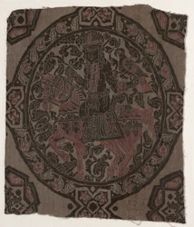Fragment with Equestrian Falconer King, Iran or Iraq, Abbasid period