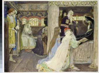 The Decease of Grand Duke Alexander Nevsky (1220-1263). Work by Mikhail Vasilyevich Nesterov (1862-1942)