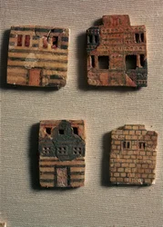 Minoan art: small ceramic tiles depicting Minoan houses