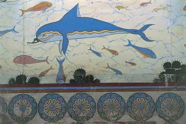 Close-up of a mural in a palace, Palace Of Minos, Knossos, Crete