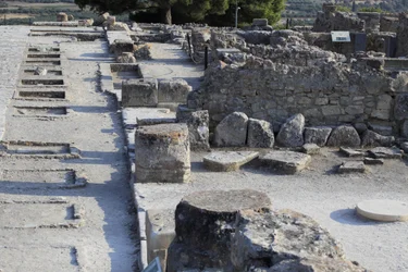 Minoan archaeological site of Phaistos. General view of the west wing shrines along the central court from the north wing. There were two types of shrine: 