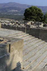 Minoan archaeological site of Phaistos. Staircase starting in the west court and leading to The Propylaea, the principal and the most impressive entrance to the new palace (1700-1450 BC). Phaistos, Crete.