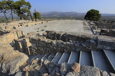 Minoan archaeological site of Phaistos. View over the central court from the north wing
