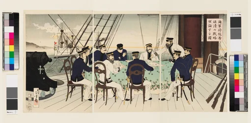Naval officers discussing battle strategy to be used against China