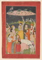Krishna Holding Mount Govardhan, Pahari School