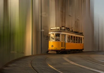 Yellow Tram in Motion