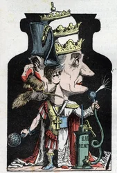 Allegory of the Concordat (signed between Pius VII and Bonaparte) of 1801 represented by Moloch as a compression device with Napoleon III and the Pope