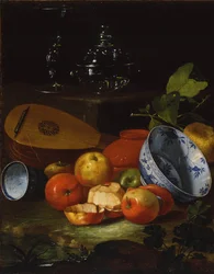 Mandolin, cup and bowl, porcelain, apples, 1706