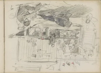 Beach Scene with Figures and Changing Rooms