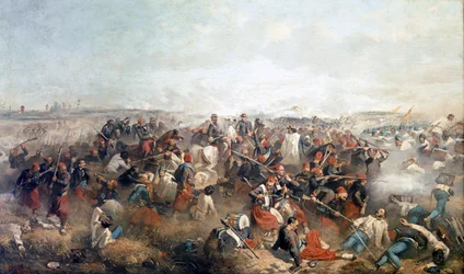 Battle of Palestro: The Zouaves. In the Center Victor Emmanuel II