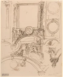 Architectural Details for a Wall Decoration with Empress Maria Theresia Embracing the Young Wolfgang Amadeus Mozart