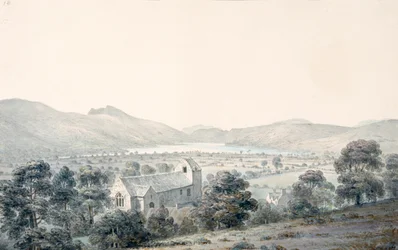 View of Bala Pool, Llyntagit, from above Llanfawr Church, Meirionethshire