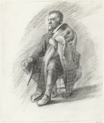 Seated Bearded Man with Cape and Hat