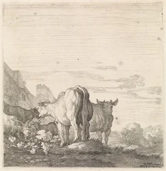 Cows and Goats in a Landscape with Houses