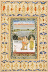 Album Page: Gulbadan Begum Smoking on a Terrace, Delhi, c.1800