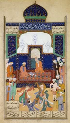 Dervishes Dancing to Music Before their Shaik and a Disciple, from the Khamsah of Prince Khusrau, Matla al-Anvar, 1485 (890 Hijra)