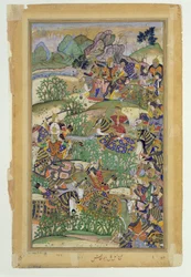 Emperor Akbar at the battle of Samal in 1572, from the Akbarnama made by Abul Fazi