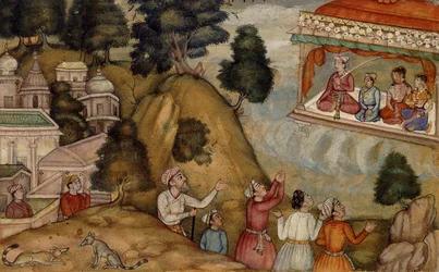 Villagers Paying Homage to a Man and His Family Seated on a Garlanded Verandah