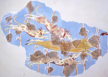 Hunting Scene, Fresco from the Palace of Tiryns, Greece, Mycenaean Civilization