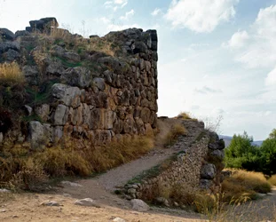 Mycenaean art: access to the Mycenaean citadel, Tiryns city, around 1200 BC. Greece