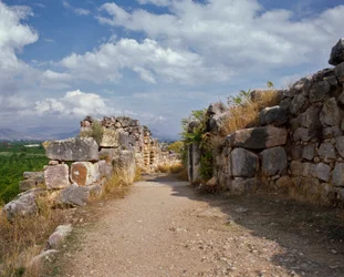 Mycenaean art: access to the upper fortress of the Mycenaean citadel, Tiryns city, around 1200 BC