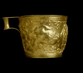 Mycenaean Art: Gold Goblet with Representation of a Scene of Capture of Bulls from the Site of Vapheio