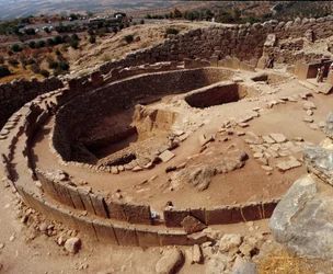 Mycenaean civilization: circle of tombs on the ancient site of Mycenae. 1300 BC.