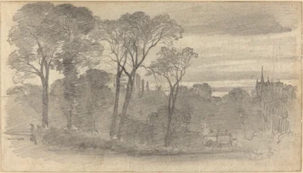 An Evening Landscape with a Distant Cathedral