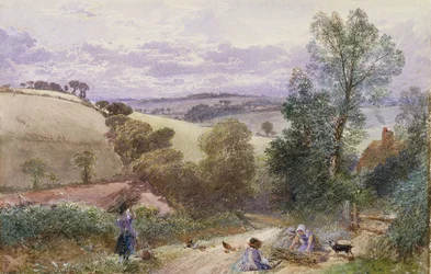 Figures Collecting Twigs by a Road