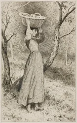 Young Girl in an Orchard with a Basket of Fruit