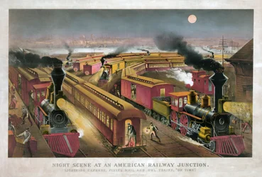 Night Scene at an American Railway Junction by Currier & Ives