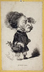 Portrait-charge by Alexandre Dumas Jr., French writer. Cartoon by Gaspard Felix Tournachon dit Felix Nadar