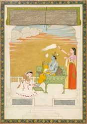 Lakshmi massaging the foot of Vishnu, ca. 1765-1770