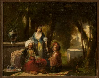 Man with a Hookah against a Forest Landscape