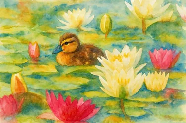Duckling Among Lilies