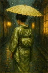 Rainy Night Kimono Walk