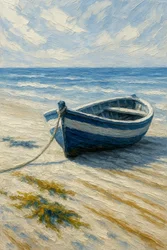 Serene Blue Boat on Beach
