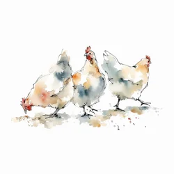 Watercolor Farm Hens