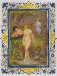 Illuminated Page from a Book of Shakespeare Sonnets with Nude Woman in Pastoral Fantasy