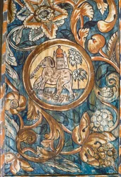 Painting of an elephant carrying the temple in an 18th century rural synagogue painting