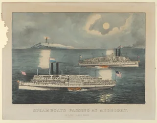 Steamboats Passing at Midnight - On Long Island Sound