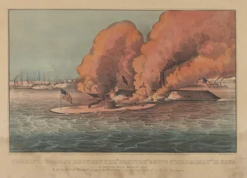 Terrific Combat Between the Monitor 2 Guns & Merrimac 11 Guns - In Hampton Roads March, 1862